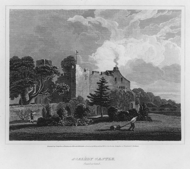 Scaleby Castle, Cumberland (gravering) af George (after) Arnald
