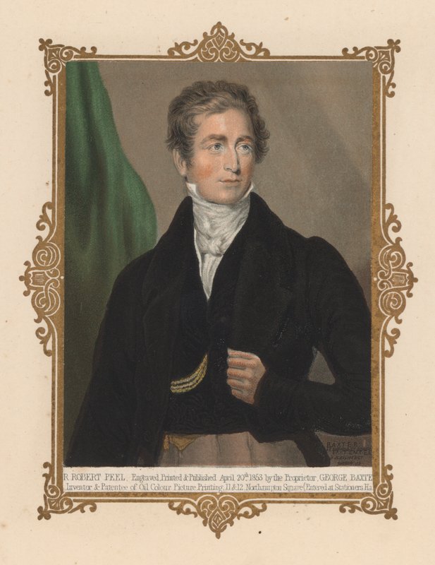 Sir Robert Peel, britisk politiker og to gange premierminister (farve litho) af George (after) Baxter
