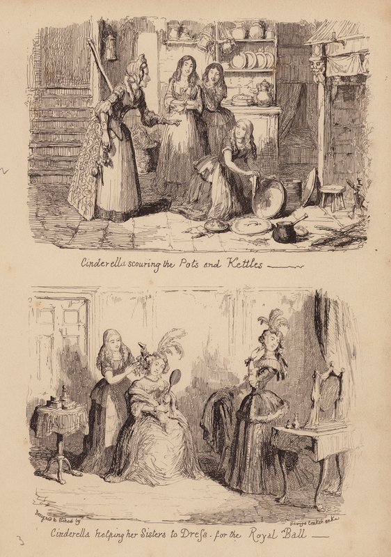Askepot og glasskoen (kobberstik) af George (after) Cruikshank