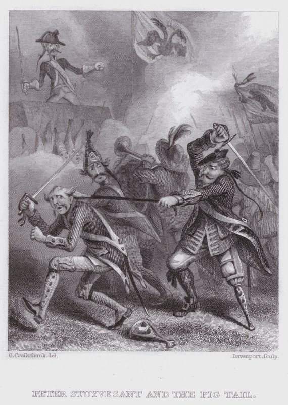 Peter Stuyvesant og grisens hale (gravering) af George (after) Cruikshank