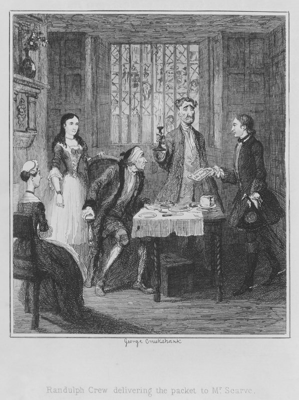 Randulph Crew leverer pakken til Mr Scarve (gravering) af George (after) Cruikshank