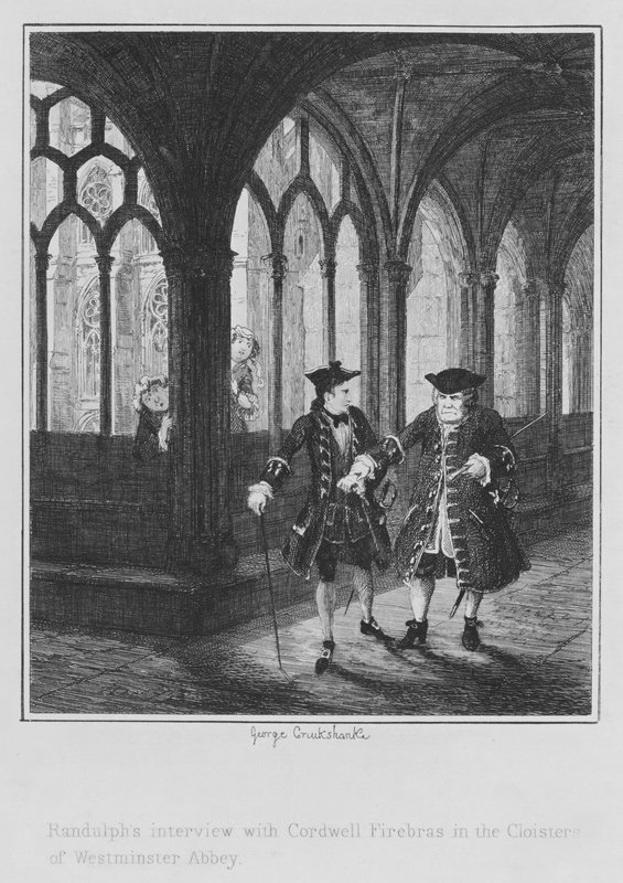 Randulphs interview med Cordwell Firebras i Cloisters of Westminster Abbey (gravering) af George (after) Cruikshank