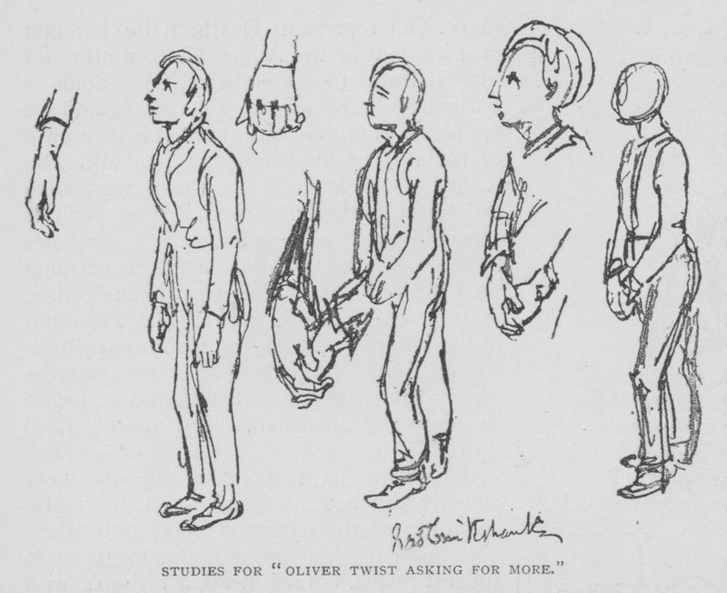 Studier til "Oliver Twist Asking for More" (gravering) af George (after) Cruikshank