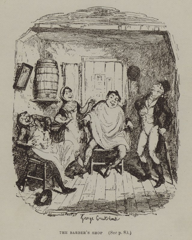 Frisørens værksted (gravering) af George (after) Cruikshank