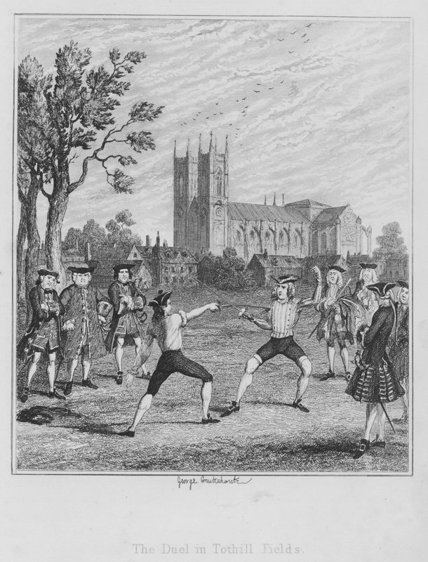 Duellen i Tothill Fields (gravering) af George (after) Cruikshank