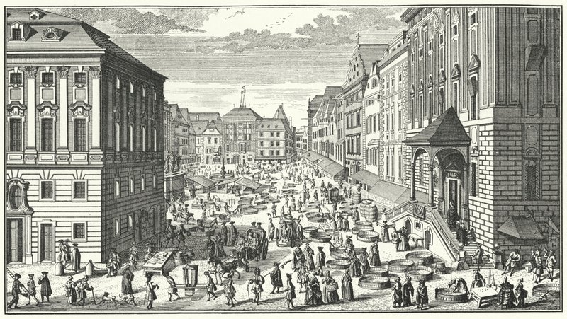 En udsigt over Wien i år 1725 (gravering) af George (after) Du Maurier