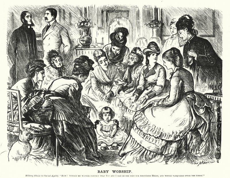 Punch tegneserie: Baby Worship (gravering) af George (after) Du Maurier