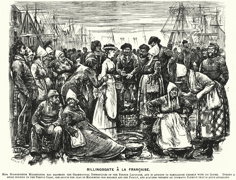 Punch tegnefilm: Billingsgate a la Francaise (gravering) af George (after) Du Maurier