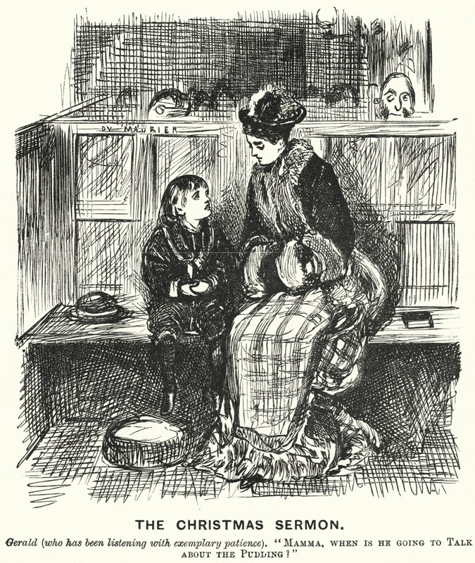 Punch tegneserie: The Christmas Sermon (gravering) af George (after) Du Maurier