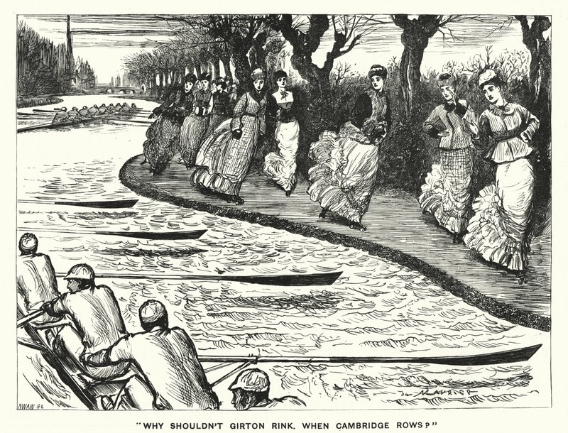 Punch tegnefilm: Hvorfor skulle Girton Rink ikke. Når Cambridge Rows? (gravering) af George (after) Du Maurier