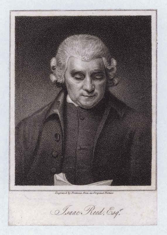 Isaac Reed, engelsk litterær redaktør og bogsamler (gravering) af George (after) Romney