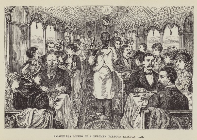 Passagerer spiser i en Pullman-salonvogn af George Augustus Sala