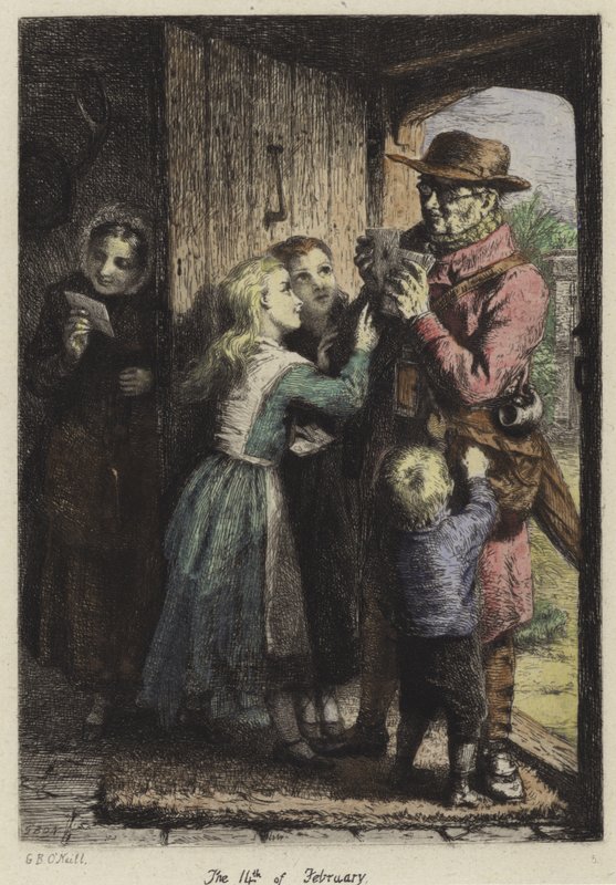 Et postbud, der leverer post til et hus på Valentinsdag af George Bernard O