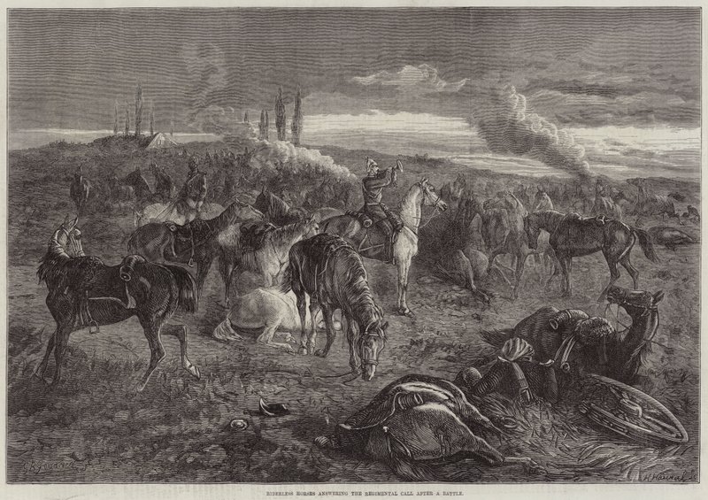 Rytterløse heste, der besvarer regimentkaldet efter et slag af George Bouverie Goddard