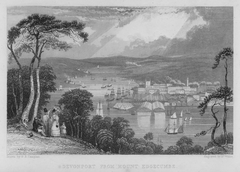 Devonport fra Mount Edgecumbe (gravering) af George Bryant Campion
