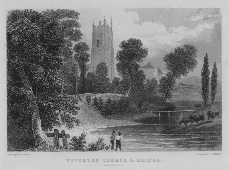 Tiverton Church and Bridge, Devonshire (gravering) af George Bryant Campion