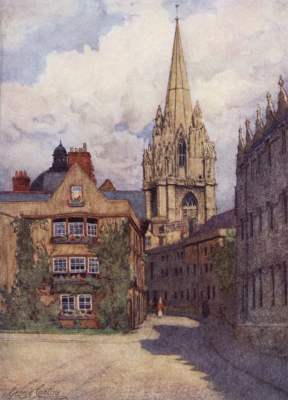 Oxford: St Mary "s Church from the Corner of Oriel Street and Merton Street, with Oriel College on the Rightdani af George Carline