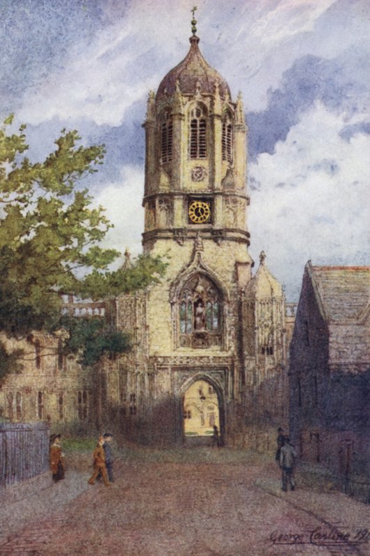 Oxford: Tom Tower, Christ Church (farve litho) af George Carline