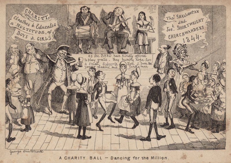 Et velgørenhedsbal - dans for millionen; tegneserie af George Cruikshank