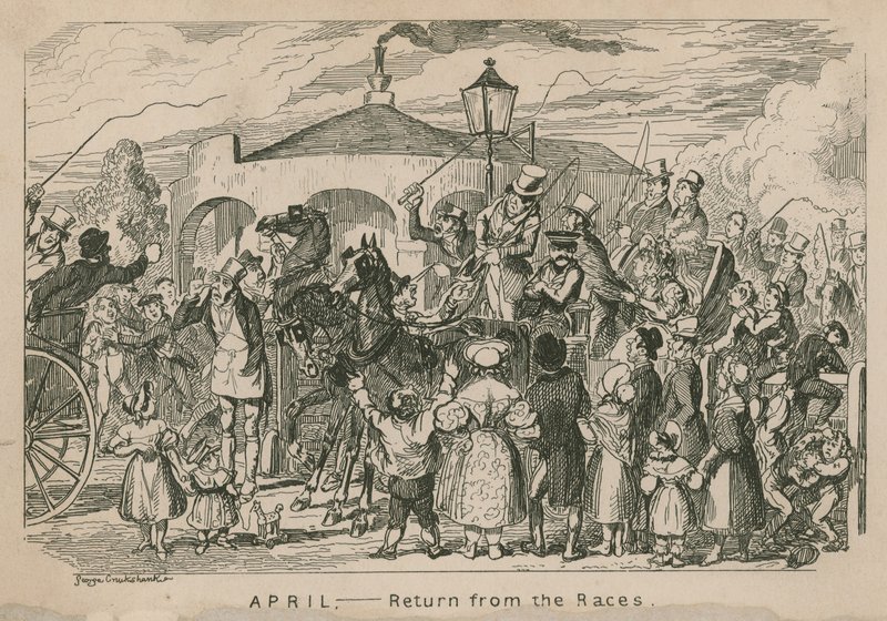 April - Tilbage fra løb af George Cruikshank