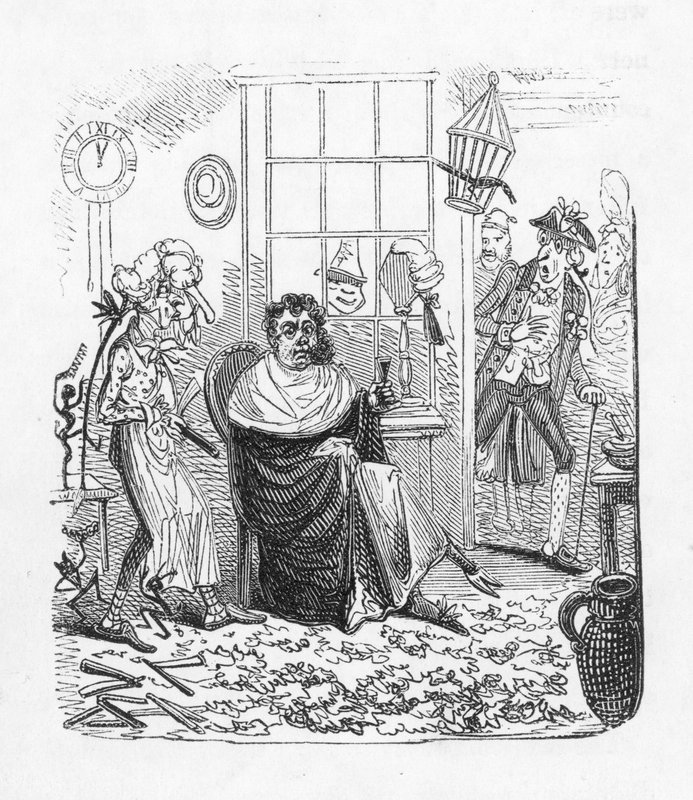 Hos barbererne (gravering) af George Cruikshank