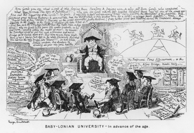 Baby-Lonian University, forud for alderen (gravering) af George Cruikshank