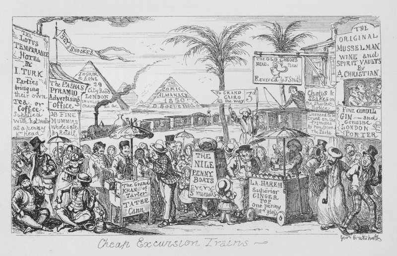 Billige udflugtstog, dvs. fremtiden for masseturismen forestillet (gravering) af George Cruikshank