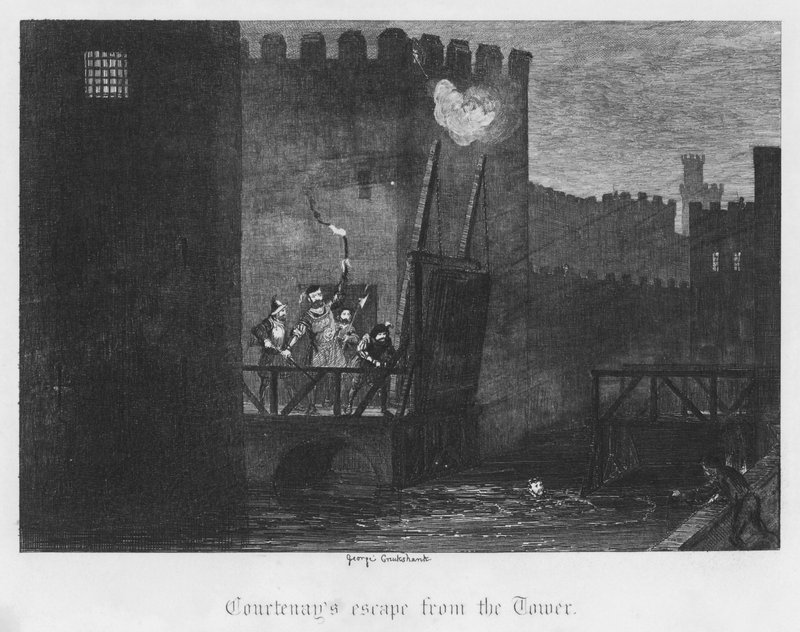 Courtenays flugt fra tårnet (gravering) af George Cruikshank