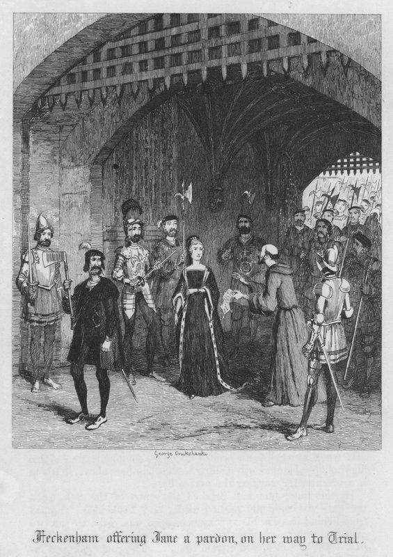 Feckenham tilbyder Jane en benådning, på vej til retssag (gravering) af George Cruikshank