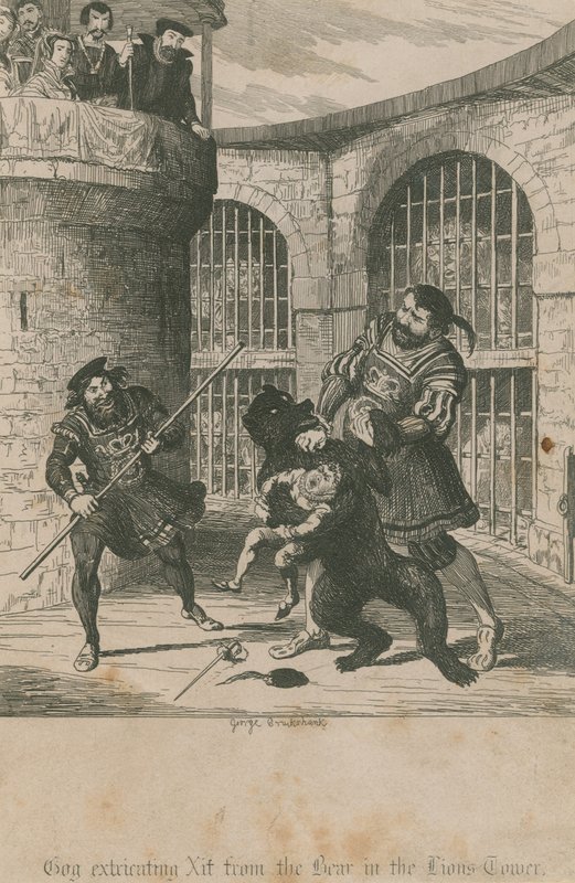 Gog fjerner Xit fra bjørnen i Lions Tower af George Cruikshank