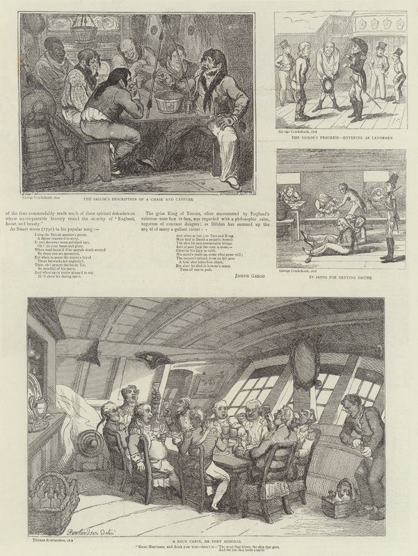 Humoristisk kunst på Royal Naval Exhibition af George Cruikshank