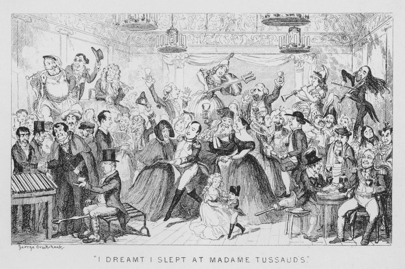 Jeg drømte, jeg sov hos Madame Tussauds (gravering) af George Cruikshank