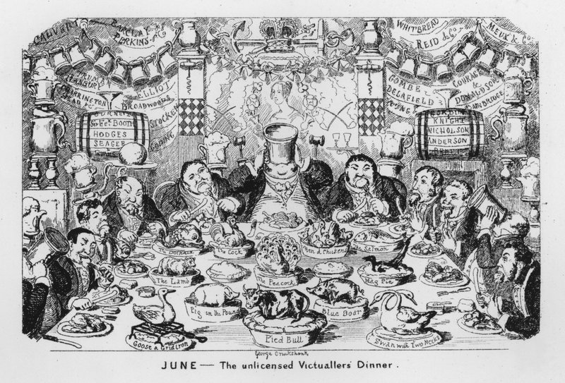 juni, De ulicenserede Victuallers? Aftensmad af George Cruikshank