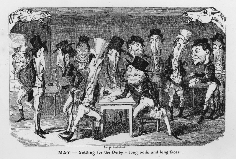 maj, nøjes med derbyet, lange odds og lange ansigter (gravering) af George Cruikshank