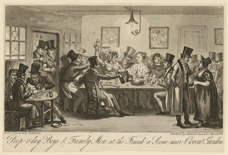 Kig på dagen Drenge og familiemænd ved målet: en scene nær Covent Garden af George Cruikshank