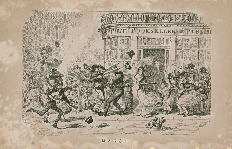 Folk kæmper mod den kraftige vind af George Cruikshank