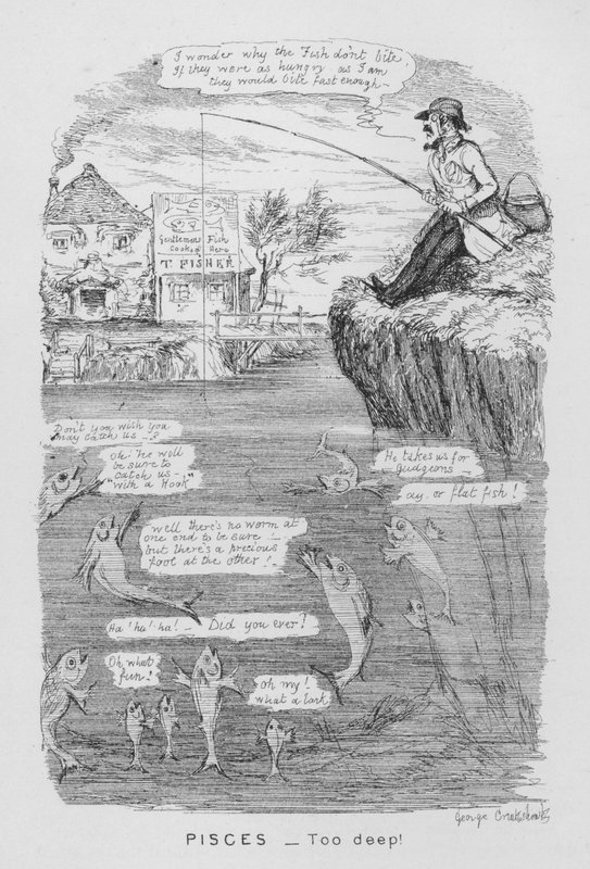 Fiskene, for dybt! (gravering) af George Cruikshank