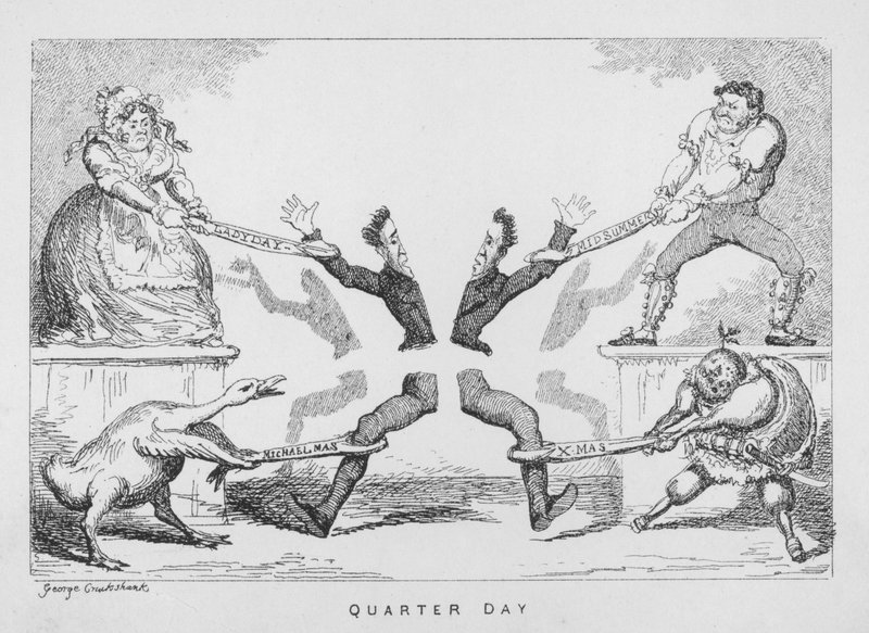 Kvartalsdag, Ladyday, Midsommer, Mikkelsfest, Jul af George Cruikshank
