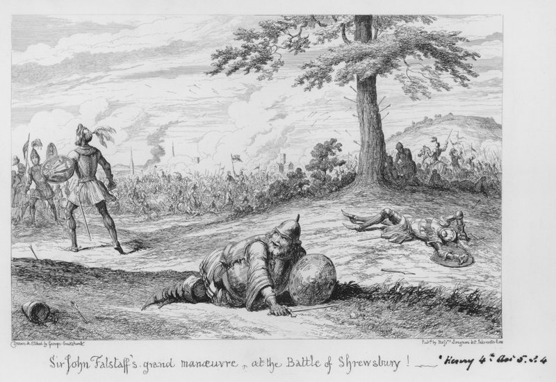 Sir John Falstaffs store manøvre i slaget ved Shrewsbury! af George Cruikshank