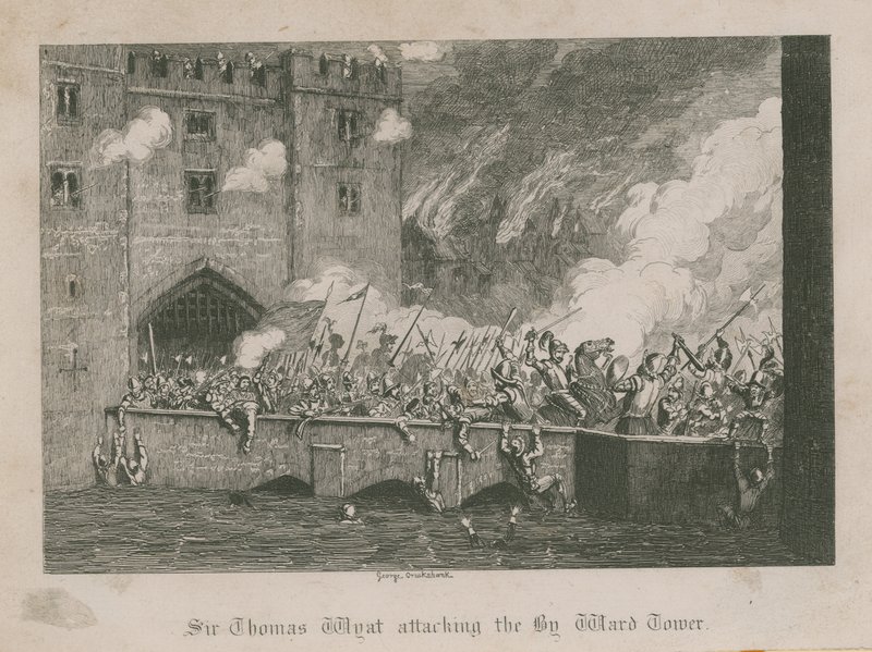Sir Thomas Wyatt angriber Byward Tower af George Cruikshank