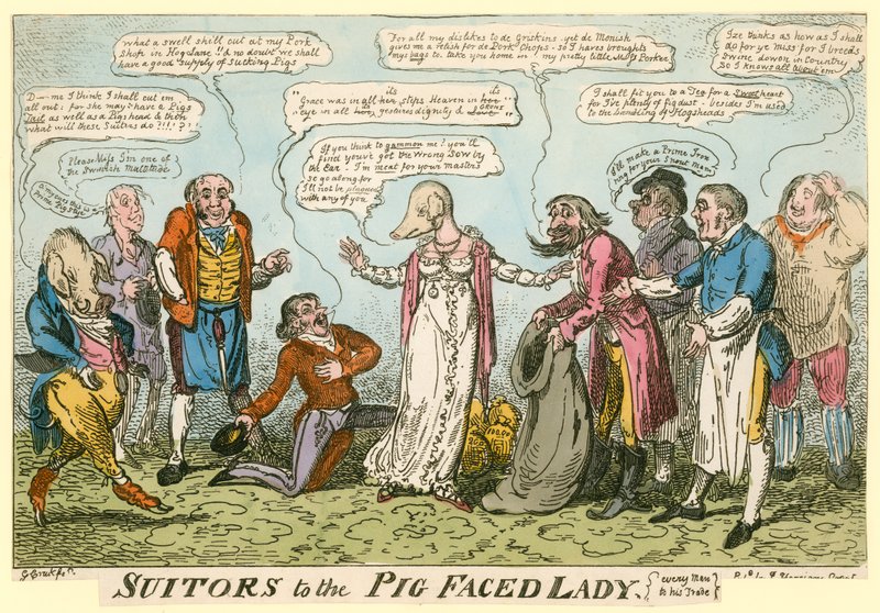 Suiters of the Pig-Faced Lady of Manchester Square, London af George Cruikshank