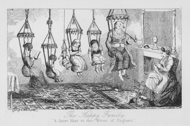 Den lykkelige familie, et stille tip til konerne i England (gravering) af George Cruikshank