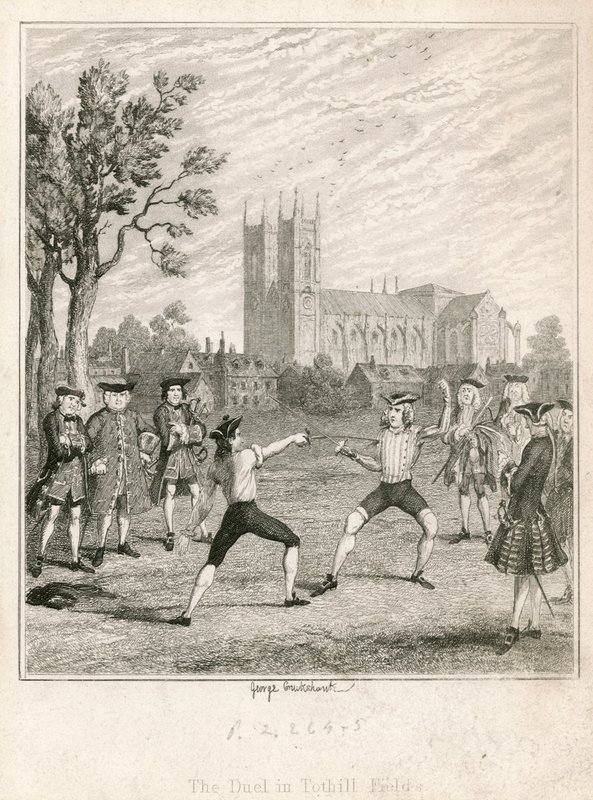 Duellen i Tothill Fields af George Cruikshank
