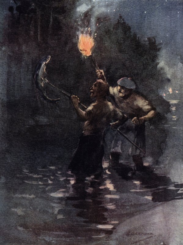Nu og da blev der set en laks (farve litho) af George Denholm Armour