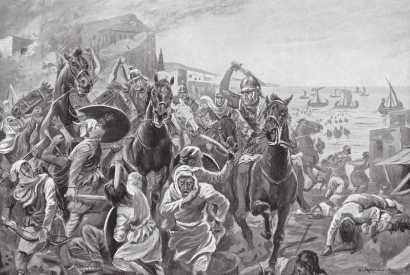 Evagoras af Cyperns erobring af Tyrus (litografi) af George Derville (after) Rowlandson