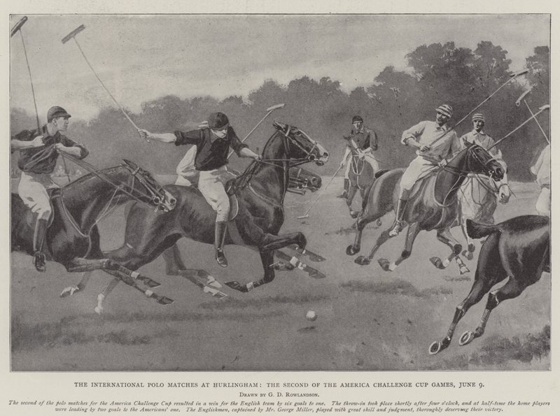 De internationale polokampe i Hurlingham, det andet af America Challenge Cup Games, 9. juni af George Derville Rowlandson