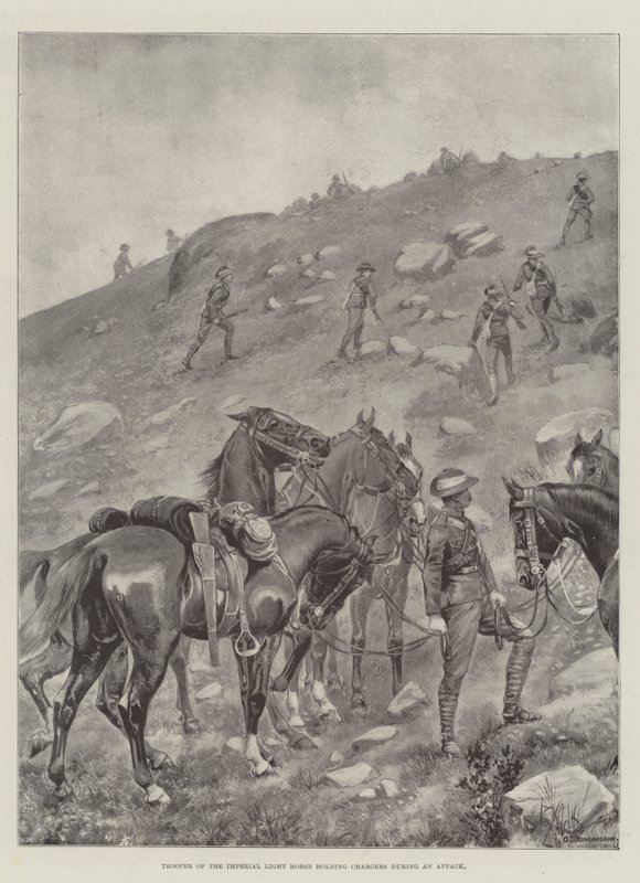 Trooper fra Imperial Light Horse holder opladere under et angreb af George Derville Rowlandson