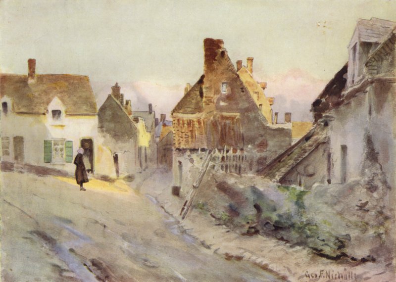 En gammel gade i Etaples af George Franck Nicholls