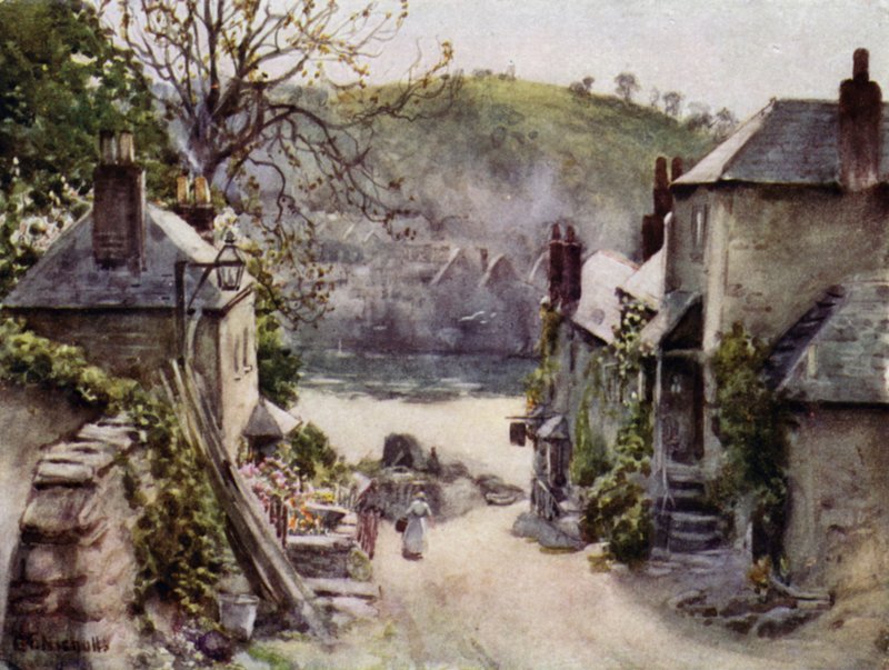 Bodinnick Ferry, Fowey (farve litho) af George Franck Nicholls