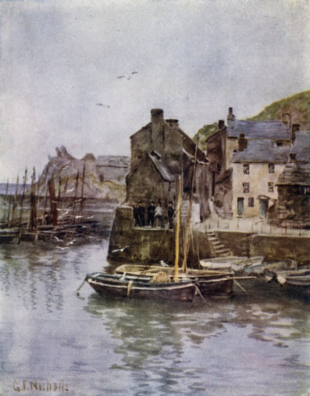 Polperro (farve litho) af George Franck Nicholls